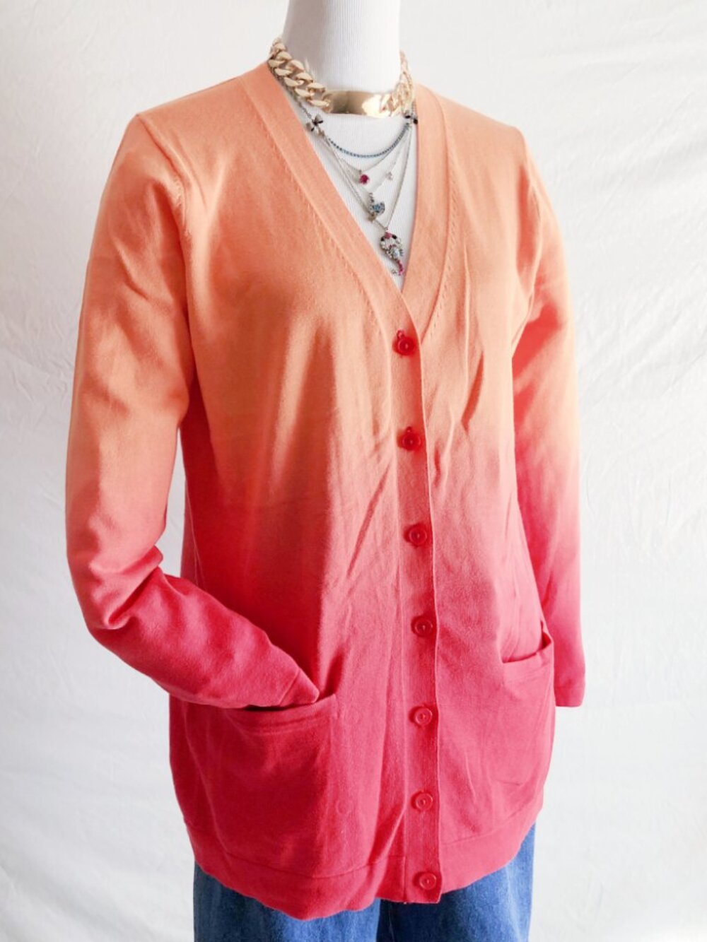 Orange Ombre Tie Dye Cardigan Sweater